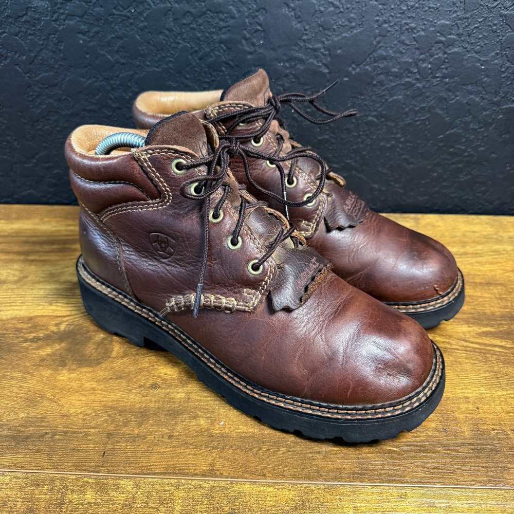 Ariat Barnyard Lace Brown Leather Waterproof Equestrian Work Boots Womens 8.5